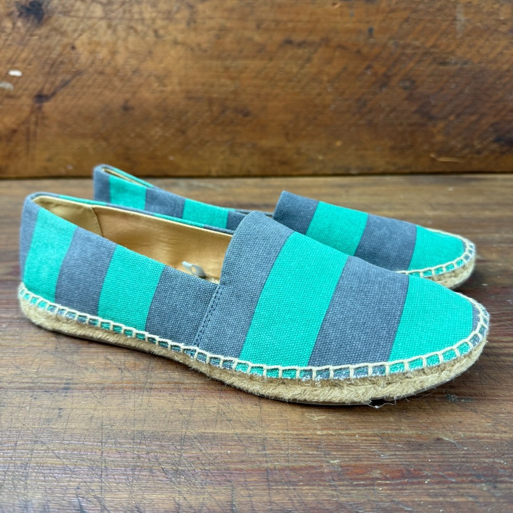 J. Crew Espadrilles Blue Teal Rugby Style Stripe 8
